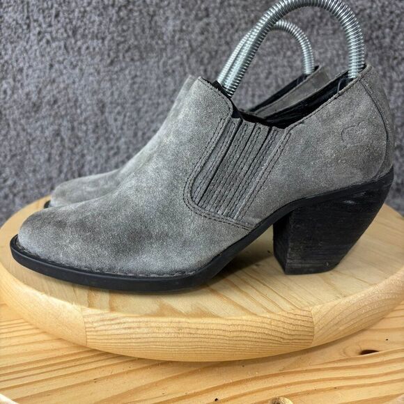 Born Fredrika Suede Chelsea Boots Womens 7 Gray Block Heel Slip On Booties - Picture 1 of 11